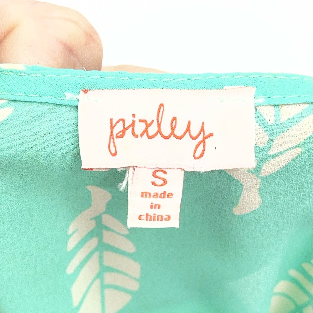 Pixley Mint Green Feather-Print Roll-Sleeve Blouse boho - Picture 3 of 4